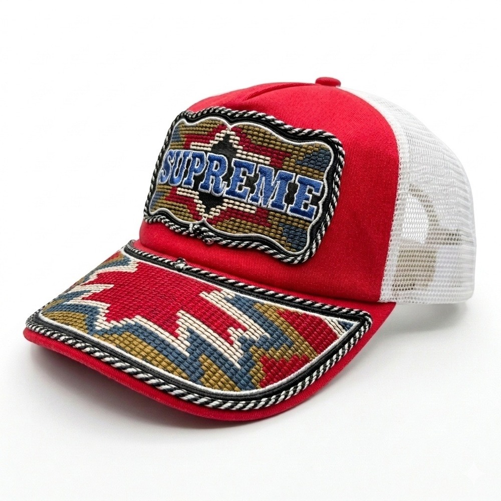 SUPREME Western Embroidered Mesh Back Trucker Hat Red SS26 New In Bag In Hand